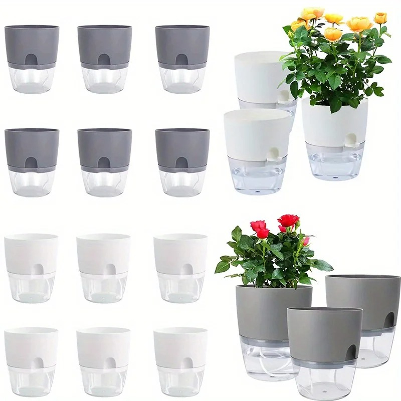 Aloe Vera Pot - 10/5개 셀프 워터링 플라스틱 화분 이중층